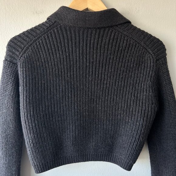 Aritzia Wilfred Next Door Sweater 100% Merino Wool Collared Cardigan Gray SizeXS - Picture 6 of 12